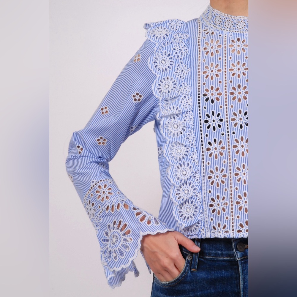Sea NY Striped Eyelet Blouse